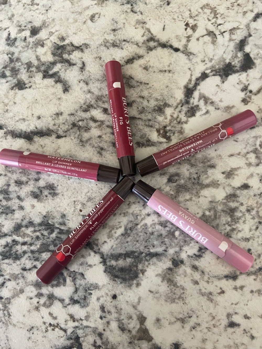 5 Burt's Bees Tinted Lip Shimmers - Pink and Berry Shades